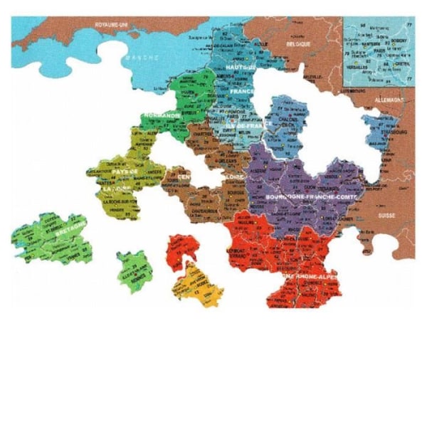 Handgjort träpussel 100 bitar: Karta över Frankrike över avdelningarna Unique Unique Color Flerfärgad