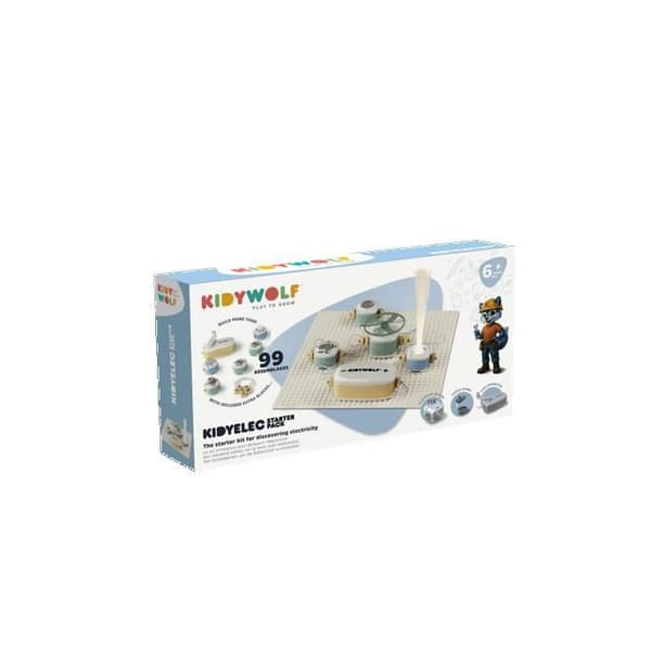 KIDYWOLF KIDYELEC STARTER – Uddannelsessæt i Elektricitet til Børn med 11 Dele & 99 Samlinger - 6+