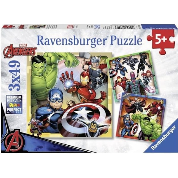 Palapelit Avengers 3x49 palikkaa Ravensburger lapsille alkaen 5-vuotiaista Blå