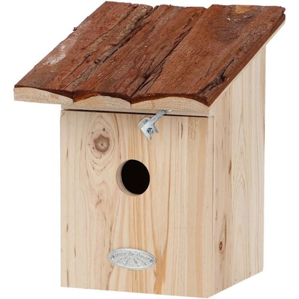 Fågelholk med tak av bark Talgoxe kastanj