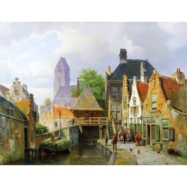 Handklippt träpussel - MICHELE WILSON PUZZLE - View of Oudewater - 650 bitar Flerfärgad