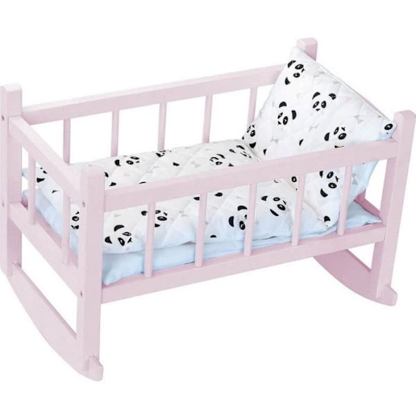 Vaggsäng i panda rosa lackat trä (40 cm) Unik färg rosa och vitt