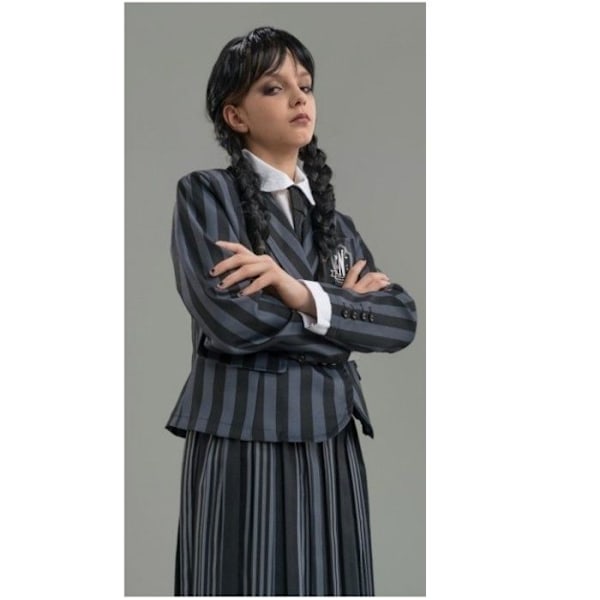 Onsdag Addams Uniform Costume - Netflix onsdagslicens - Girl - Svart Svart 9-10 år gammal