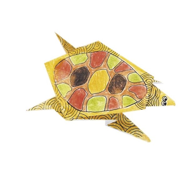 Kit Origami - Fridolin - Sköldpadda - 20 Ark - 15x15 cm - För Barn att Färglägga Blå