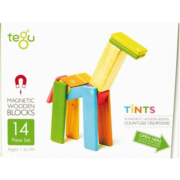 TEGU Tints 14 Värillistä osaa - Magneettiset puublokit - Rakentelupeli Flerfärgad