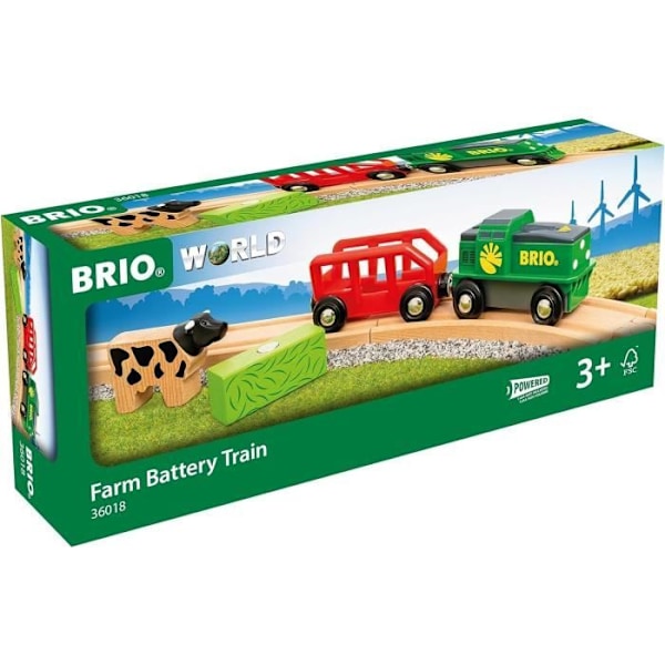 Batteri Farm Train - BRIO - Träkrets - Vagn och magnetlast ingår grönt och blått