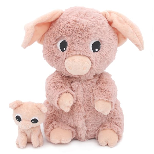 Peluche - Les Déglingos - Barbekiou - Äiti sika ja vauva - 25 cm - Vaaleanpunainen Rosa