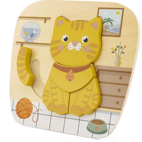 Vauvoillella puukuvapeli - Ulysse - Alle 100 kappaletta - Eläimet Puzzle Cat, ett träpussel för bebis