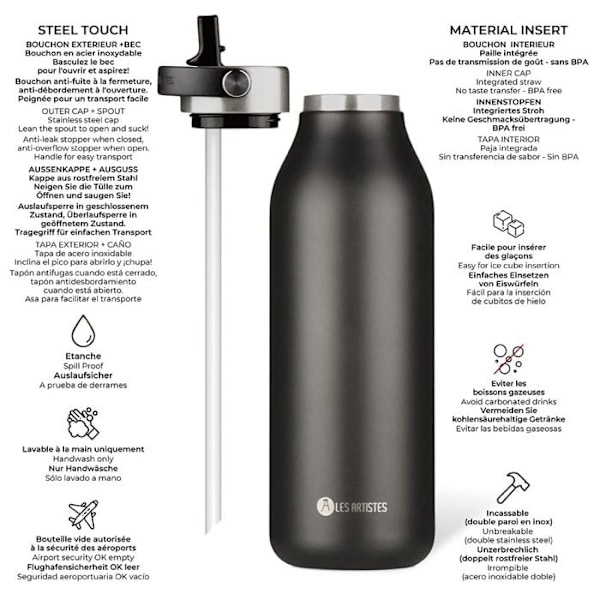 Les Artistes Paris - Isoterma pullo 2.0 musta 1,5L Svart