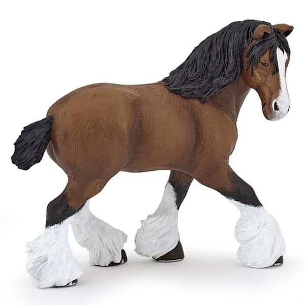 Figuriini - PAPO - Tummanruskea Shire-ori 10 cm - intohimoisille ratsastuksen keräilijöille Brunt, svart och vitt