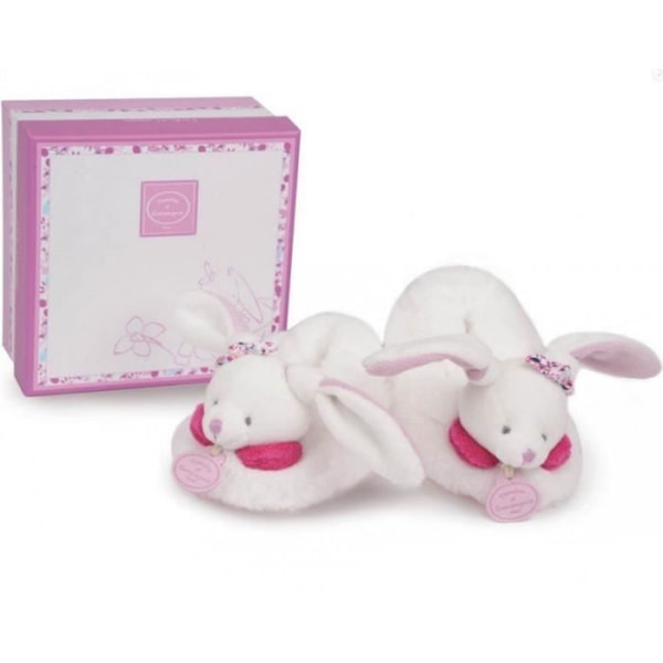 Rattle tofflor 6-12 månader - DOUDOU ET COMPAGNIE - Cerise the rabbit - Vitt och rosa - Polareffekt