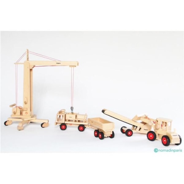 Fagus hjullastare med 3 träfigurer - Leksak för barn från 3 år och uppåt