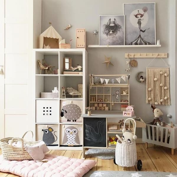 Opbevaringsboks - 3 SPROUTS - Mus - Polyester, hård pap - 33 x 33 x 33 cm Beige och grå