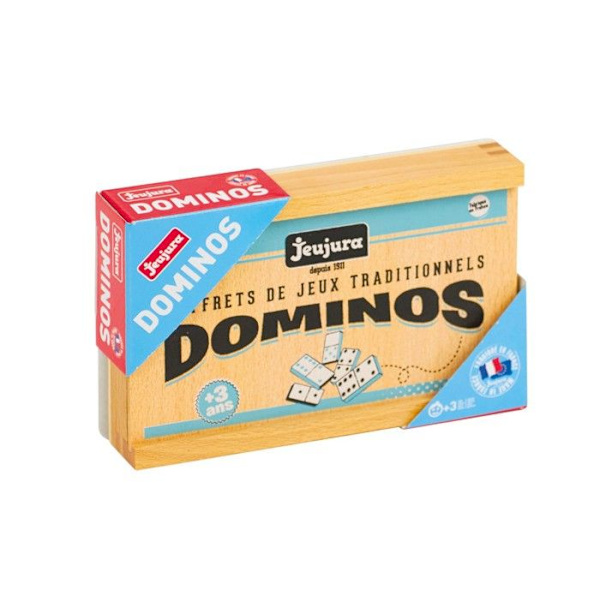 JEUJURA - Dominospel i trä - Trälåda - Pojke och flicka - Från 3 år Beige och svart