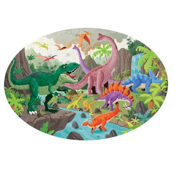 Pussellåda - Sassi Junior - Dinosaurier - 205 bitar - 32-sidig bok - Ekologisk Grön