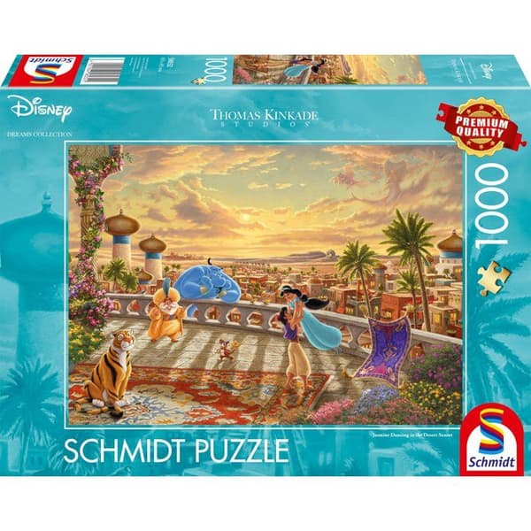 Puslespil 1000 brikker - SCHMIDT SPIELE - Thomas Kinkade Studios - Disney - Jasmine danser i ørkenens sollys - 1000 brikker Blå
