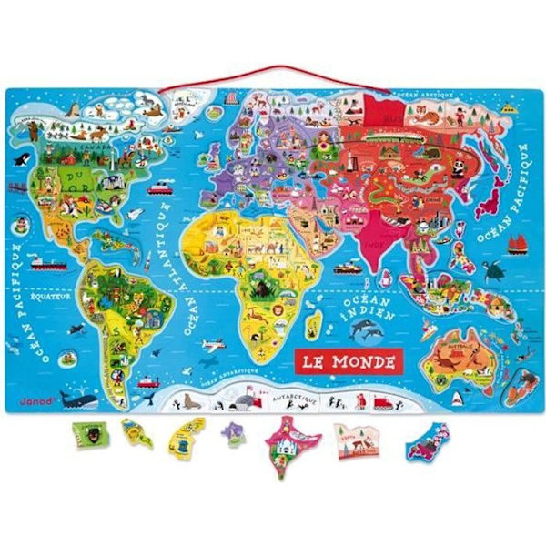 Trä Magnetic World Puzzle - Janod - 92 bitar - Från 7 år Flerfärgad