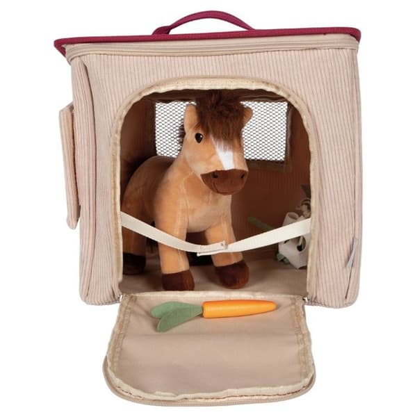 Spil sæt med hest, stald og tilbehør i en taske beige