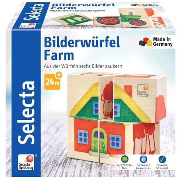 Association leksak - SELECTA - Farm image kuber - 4 lönn kuber - Flerfärgad - Från 24 månader Flerfärgad