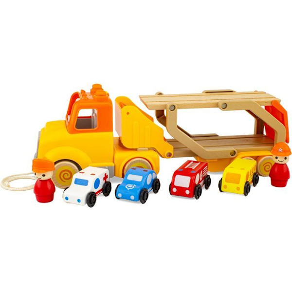 Miniatyyriauto - Ulysses - Routoudou - Autonkuljetusauto - 2 irrotettavaa hahmoa - 4 puista autoa Gul