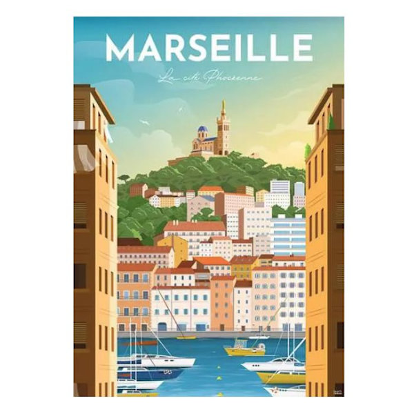 Pussel 1000 bitar - Affisch Marseille Vit