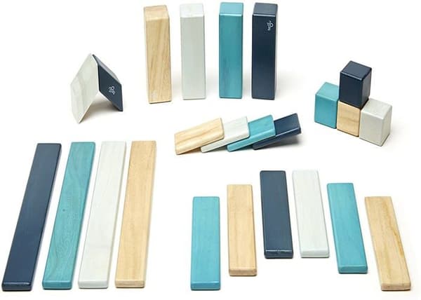 24 delar Tegu magnetiskt träblockset, Blues Blå