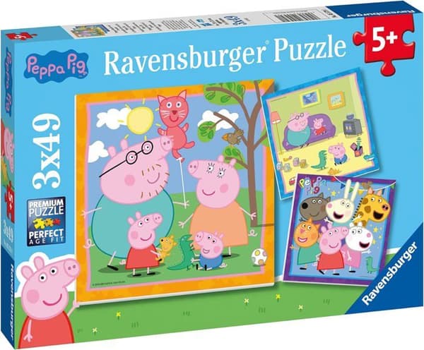Puslespil 3 x 49 brikker: Peppa Pigs familie og venner