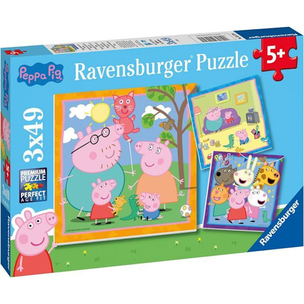 Pussel 3 x 49 bitar: Peppa Pigs familj och vänner