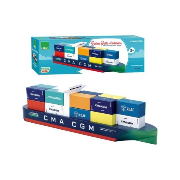 Vilac Naval Toy - Jacques Saadé containerfartyg - Flerfärgad - 18 magnetiska containrar Blå
