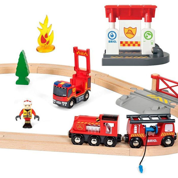 Brio World Circuit Action Pompier - Täydellinen pakkaus 18 osaa - Puinen junarata - Ravensburger - Sekä tytöille että pojille 3-vuotiaasta alkaen - 3 Flerfärgad