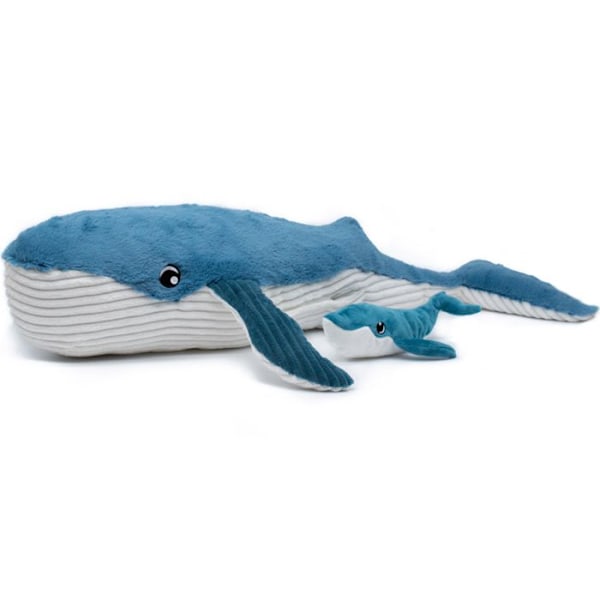 Les Déglingos - Plysch Ptipotos Whale mom baby blue - GLOBE TROTOYS Blå