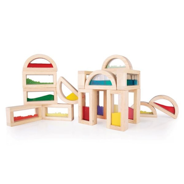 Utbildande spel - Guidecraft - 18 sensoriska block - 2 former - Sand, vatten, kulor - 18 delar Beige