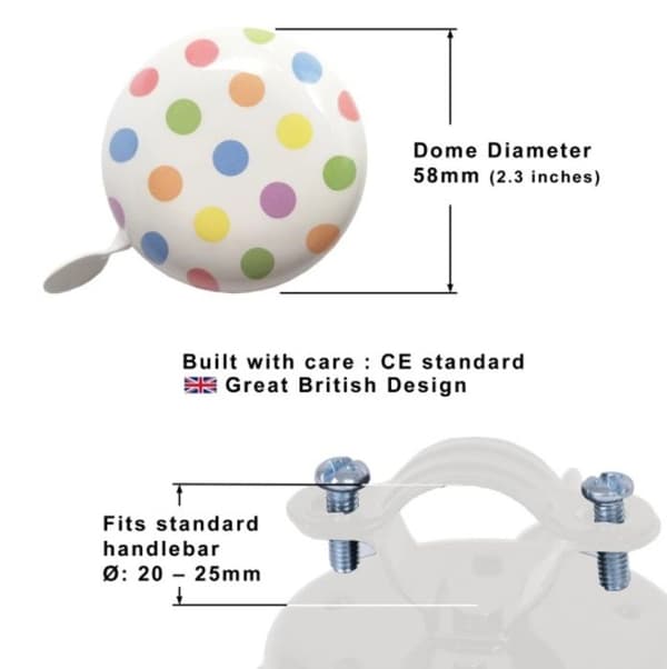 Kiddimoto - Sonnette Cykel Pastel Dotty Vit