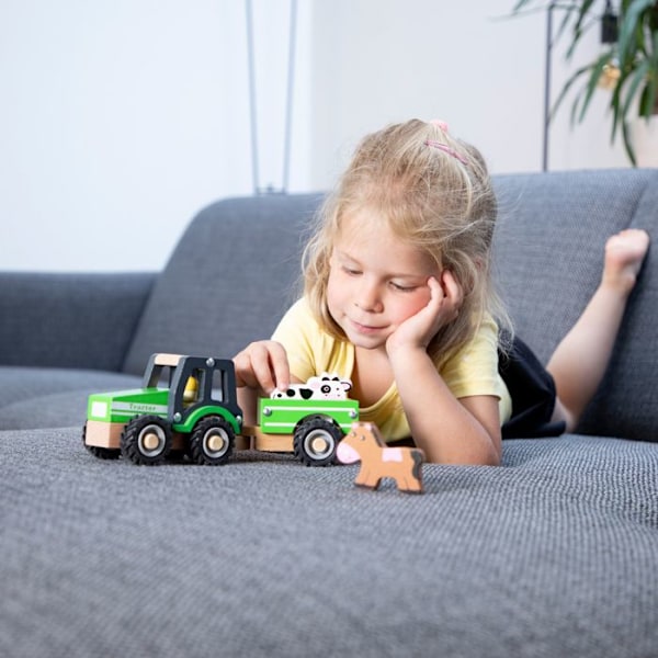 Nya klassiska leksaker - Traktor med släp och djur Grön