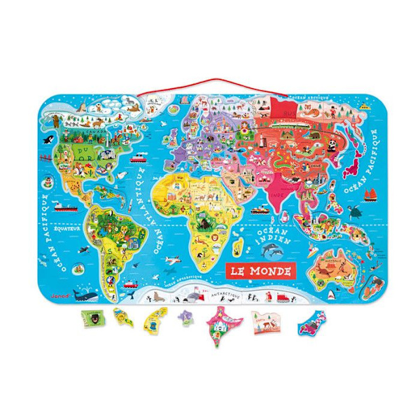 Trä Magnetic World Puzzle - Janod - 92 bitar - Från 7 år Flerfärgad