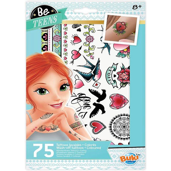 Buki Frankrike - 75 färgglada tvättbara tatueringar Blå