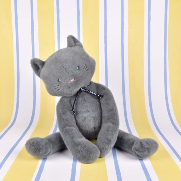 Plyslegetøj - MAÏLOU TRADITION - Kat Méloé - 37 cm - Grå - Håndlavet i Frankrig Grå