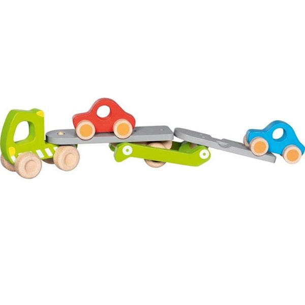 Barnleksak - Goki - Biltransporter lastbil - 2 träfordon - 28 cm - Blandat Grön