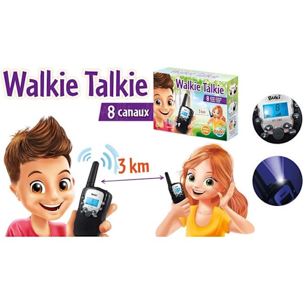 Talkie walkie BUKI Ranska - Löytöpeli - 8 kanavaa - Kantama 3 km - Suositusikä 8 vuotta alkaen Svart