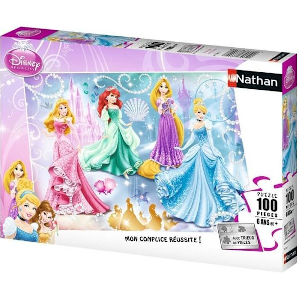 100 bitars pussel - Sparkling Princesses - Disney Princesses - Piece Sorters - Nathan