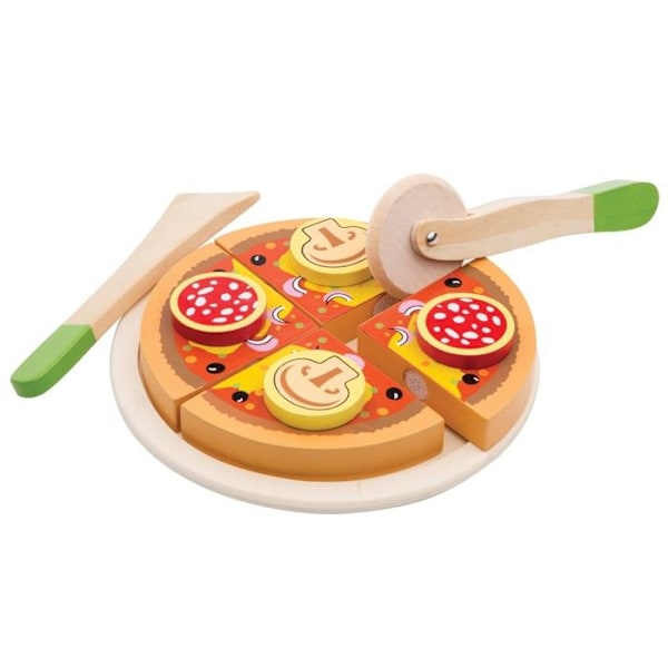 Nya klassiska leksaker - Trä pizza salami att skära Beige