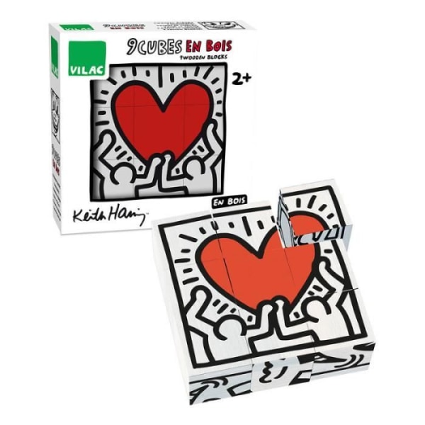 Leksaker för småbarn - VILAC - Box med 9 Keith Haring pusselkuber i trä - Vit - Dekorativ leksak