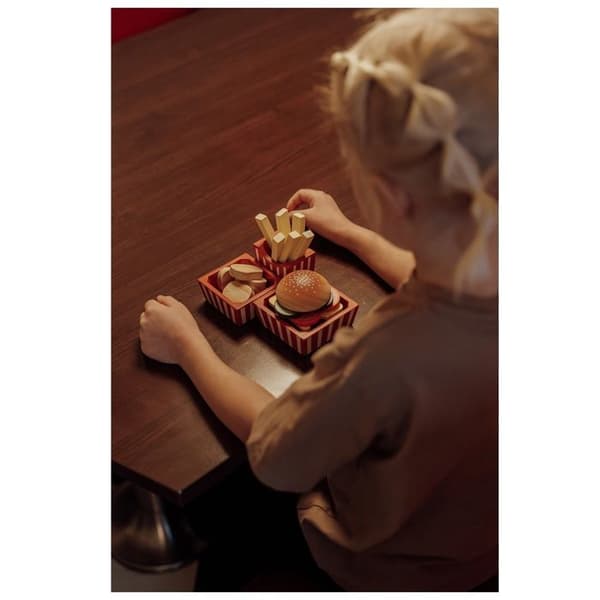 Imitationslegetøj - MAMAMEMO - Burger Menu at forberede - FSC-certificeret træ - 21 dele - Rød Röd