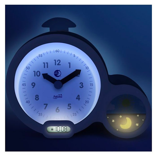 Lasten koulutuspäiväherätyskello Kid'Sleep - Claessens'Kids - Musiikkivalo - Päivä/Yö - Sininen Blå och vit