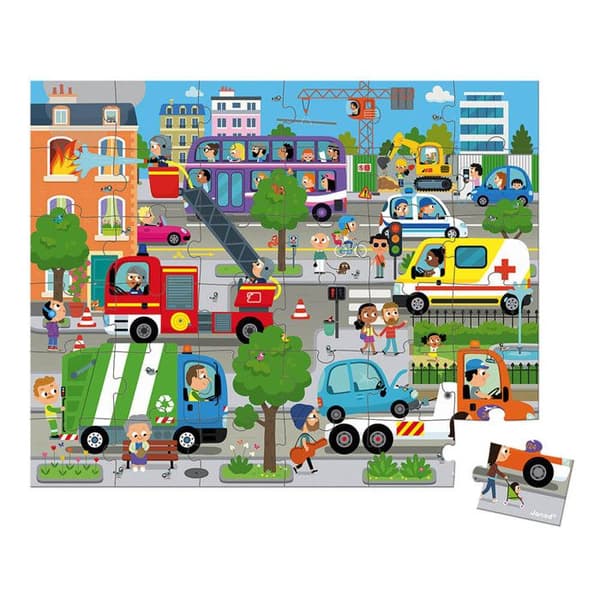 Janod - Puzzle City 36 stk - JURATOYS Blå