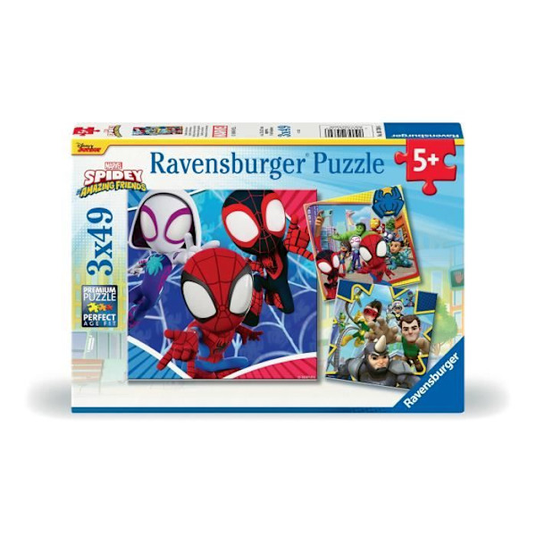 Pussel 3x49 bitar Spidey, spindelvävslansaren, Spindelmannen, Från 5 år, 00005730, Ravensburger Flerfärgad