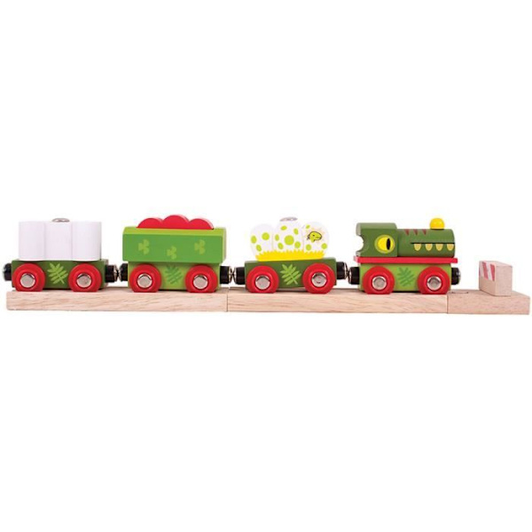 BigJigs Leksaker - Modeller - Järnvägslok Set Dinosaur Wagons Tema - Garage - Station - Flygplats - Hamn - Hus - Byggnad Grön