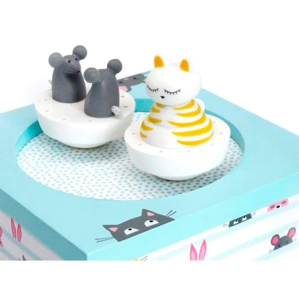 Musikboks i træ kat - TROUSSELIER - Magneter - 11.5x11.5cm - Baby Blå