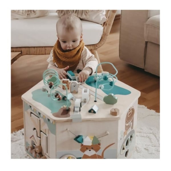 XXL motorisk kub Tamdjur - SMÅFOT - För barn från 12 månader - Blå, gul och beige