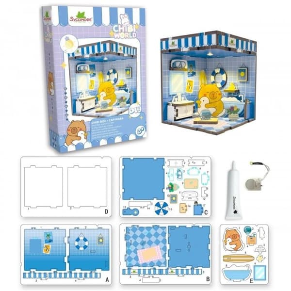 Kreativ sæt - SYCOMORE - Chibi Box Capybara - Indbygget lys - Træ & plexi - Fra 8 år Blå